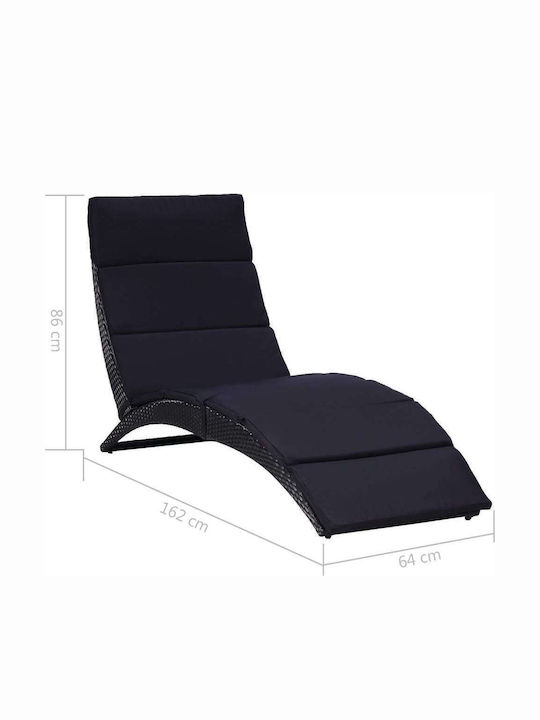 Ξαπλώστρα Rattan με Μαξιλάρι Μαύρη 162x64x86εκ.