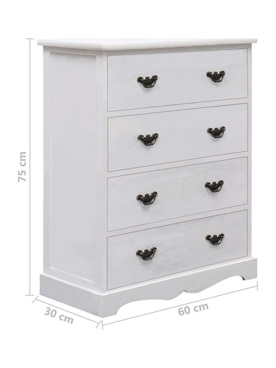 Συρταριέρα Κρεβατοκάμαρας mit 4 Schubladen Weiß 60x30x75cm