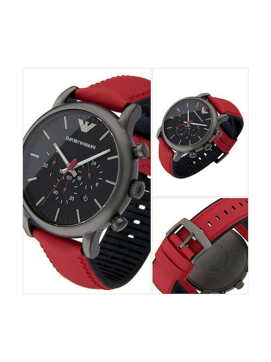 Emporio Armani Watch Chronograph Battery with Red Leather Strap