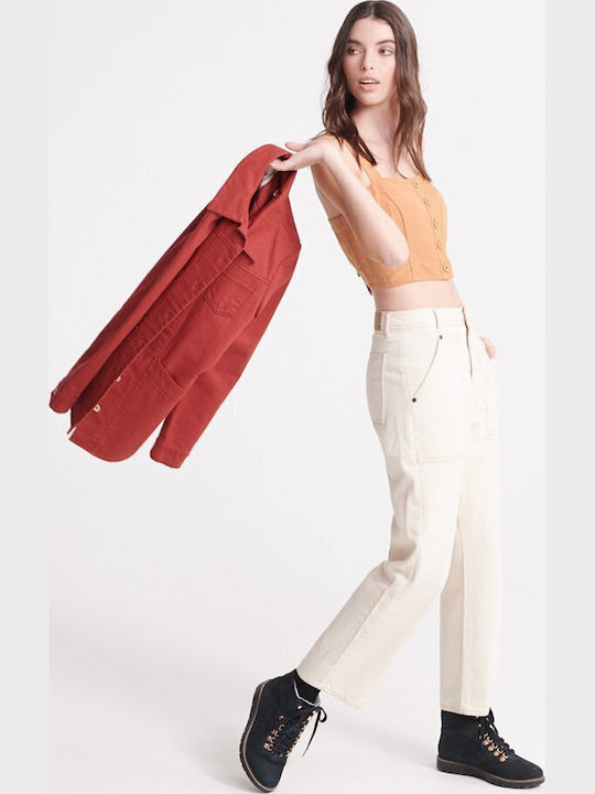 Damen Sommer Crop Top Leinen mit Trägern Orange