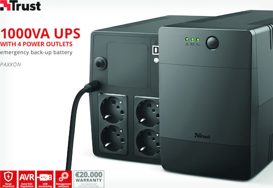 Trust Paxxon UPS (VFD) Off-Line 1000VA with 4 Schuko AC Outlets