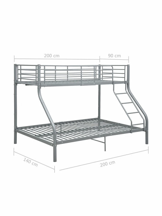 Kids Bed Bunk Semi Double Gray for Mattress 140x200cm