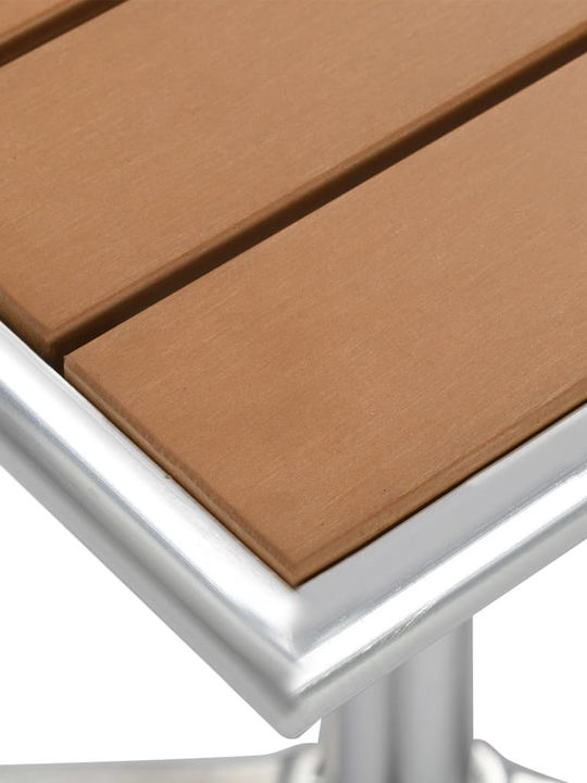 Aluminum Garden & Terrace Table with Wooden Surface Silver 60x60x70cm