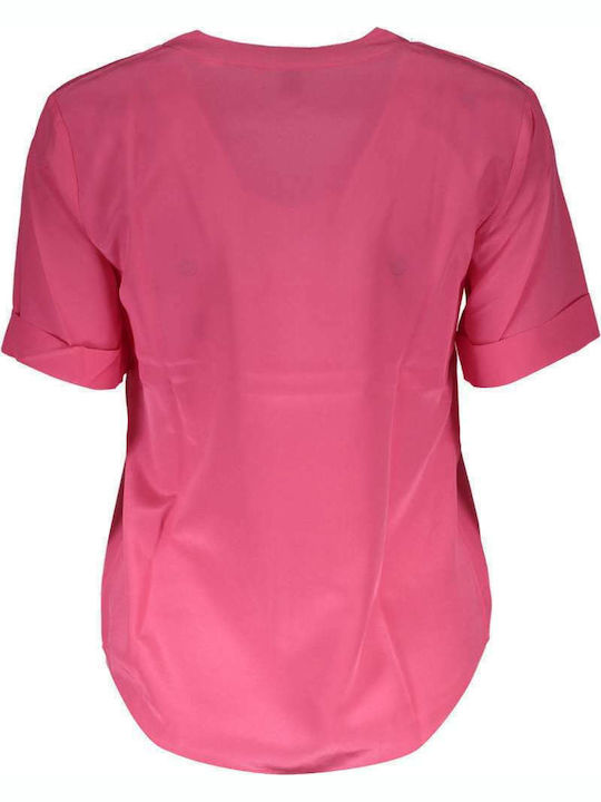 Gant Women's Cotton Blouse Short Sleeve with V Neck Fuchsia
