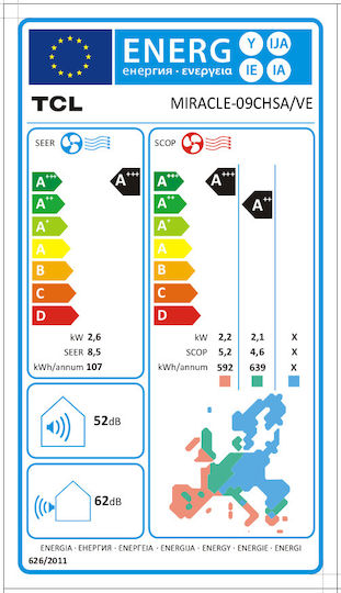 TCL Miracle II Κλιματιστικό Inverter 9000 BTU A+++/A++ με WiFi και 4D Ροή Αέρα