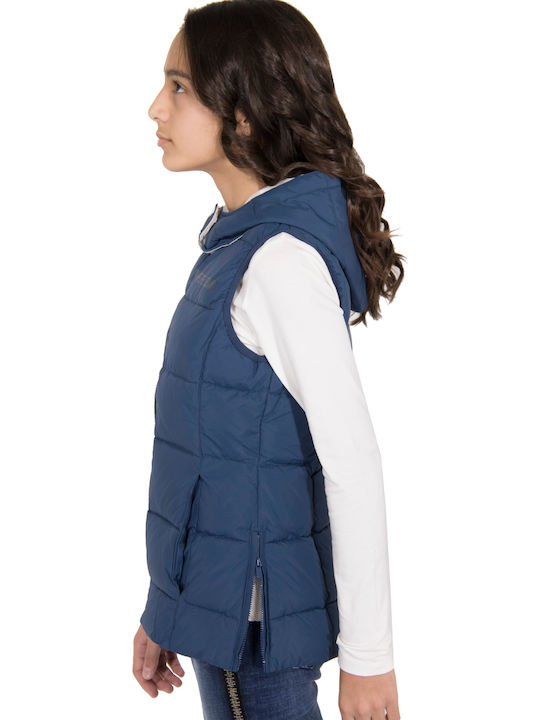 Amy Kinder Gesteppt Ärmelloses Kurzes Kinderjacke mit Kapuze Blau