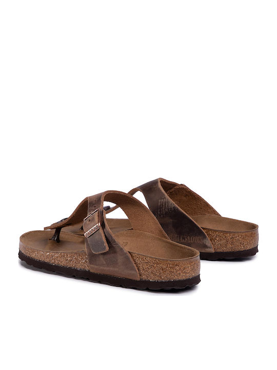 Gizeh Oiled Leather Leather Women's Flat Sandals Tobacco Brown Narrow Fit