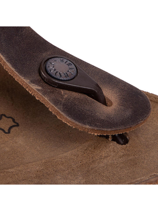 Gizeh Oiled Leather Leather Women's Flat Sandals Tobacco Brown Narrow Fit