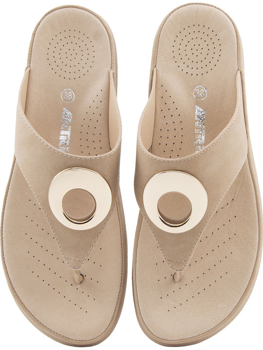 Antrin Gilda Women's Flat Sandals in Beige Color