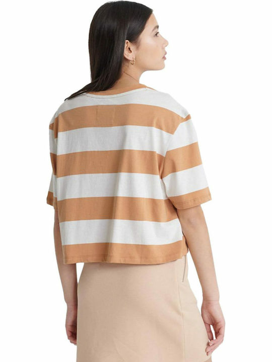 Superdry Harper Stripe Boxy Γυναικείο T-shirt Ριγέ Μπεζ