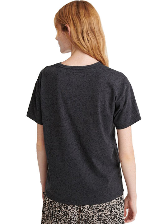 Superdry Premium Signature Damen T-shirt Tierdruck Anthracite Melange