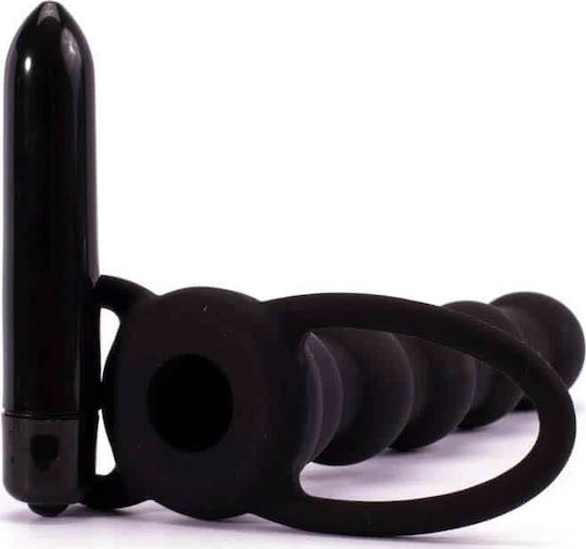 Lovetoy Vibrating Rock Balled Double Prober Пръстен Петел Силикон с анална клипса Черен LV2619