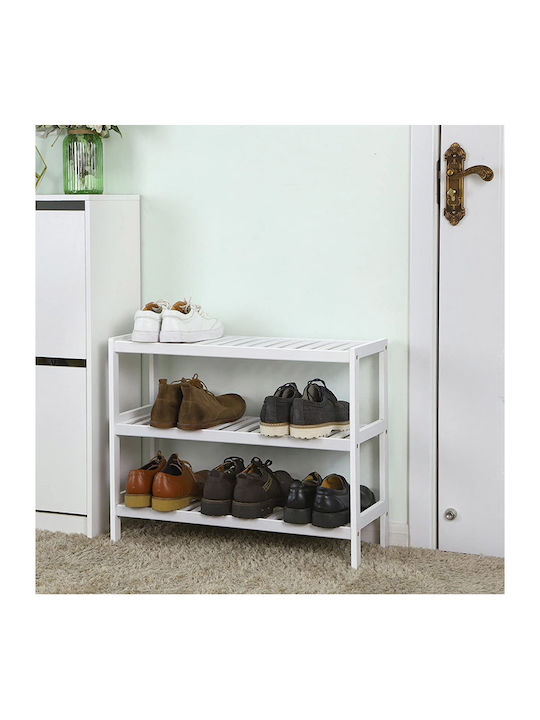 Bamboo Shoe Organizer with 3 Shelves White 70x26x55cm