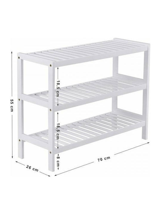 Bamboo Shoe Organizer with 3 Shelves White 70x26x55cm