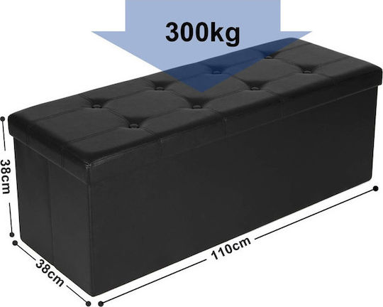 Табуретка с Място за Съхранение Облечена с Изкуствена Кожа Черна 110x38x38см