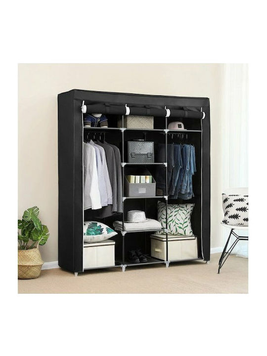 Songmics Fabric Wardrobe with Zipper and Shelves in Black Color 150x45x175cm