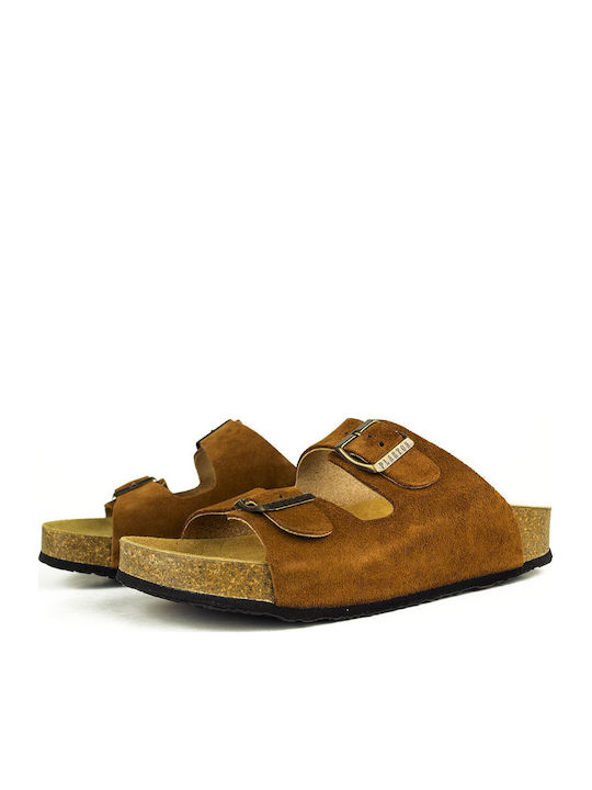 Leather Women's Flat Sandals Anatomic Flatforms in Tabac Brown Color