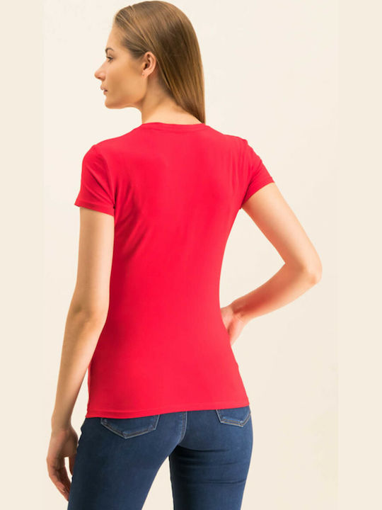 Guess Women's T-shirt with V Neckline Red