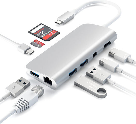 Satechi USB-C Docking Station with HDMI 4K PD Ethernet Silver (ST-TCMM8PAS)