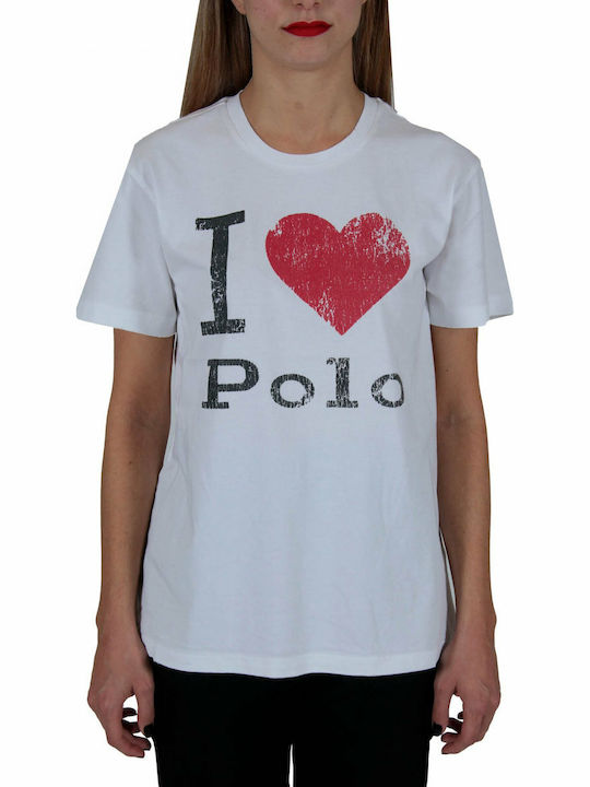 Ralph Lauren Big Heart Γυναικείο T-shirt Λευκό με Στάμπα