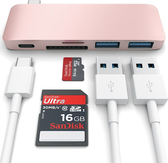 Satechi Type-C USB 3.0 3in1 Combo Hub USB-C Docking Station με Ροζ Χρυσό