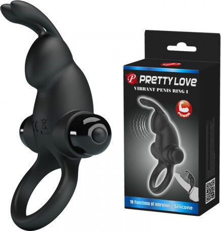 Pretty Love Vib Bunny Ring Δονούμενο Δαχτυλίδι Πέους Μαύρο BI-210204
