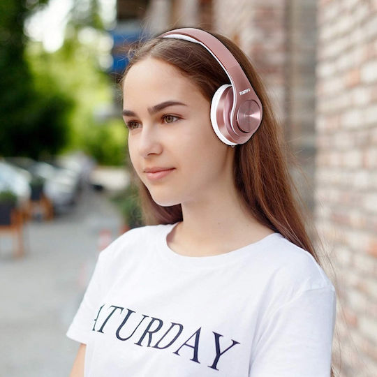 Tuinyo Z1 Ασύρματα / Ενσύρματα Over Ear Ακουστικά με 30 ώρες Λειτουργίας και Quick Charge Ροζ Χρυσό