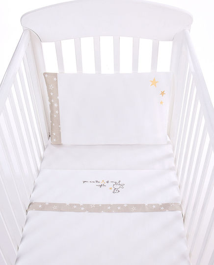 Kikka Boo Set Cu Cauciuc Little Dreamer Stars Alb 60x120cm Lenjeri De Patut Bebe