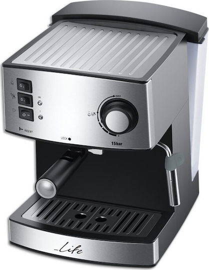 Life ESP-100 Μηχανή Espresso 850W Πίεσης 15bar Ασημί
