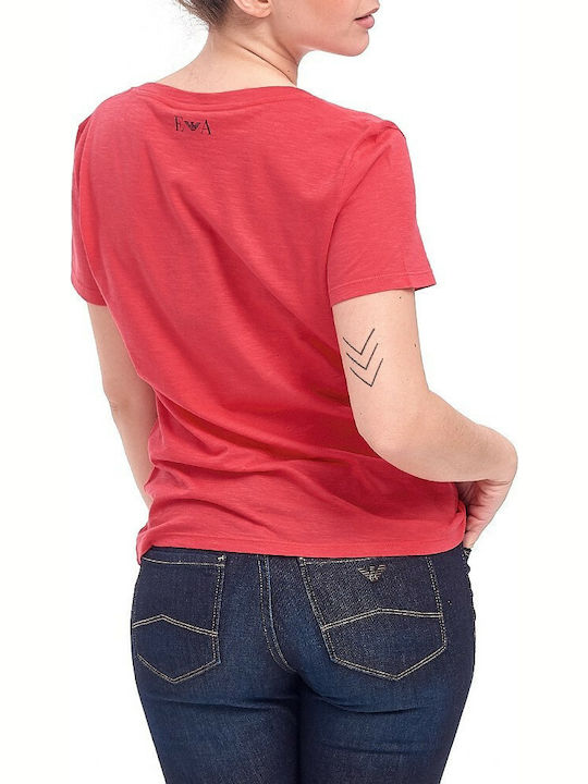 Emporio Armani Damen T-shirt mit V-Ausschnitt Rot