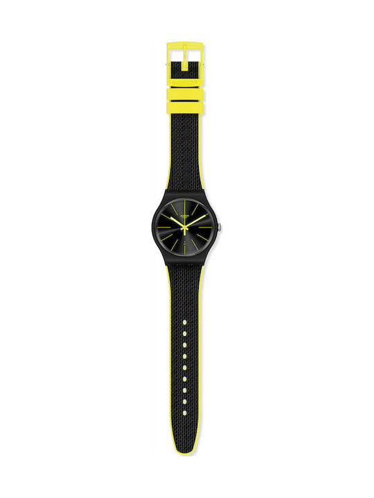 Swatch Night Cord Uhr mit Schwarz Kautschukarmband