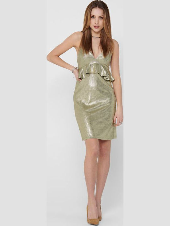 Carol Summer Mini Evening Dress with Ruffles Beige/Frosted Almond