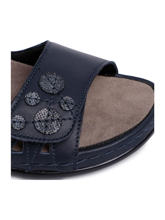 Charlotte Leather Women's Flat Sandals Anatomic with Strap in Navy Blue Color