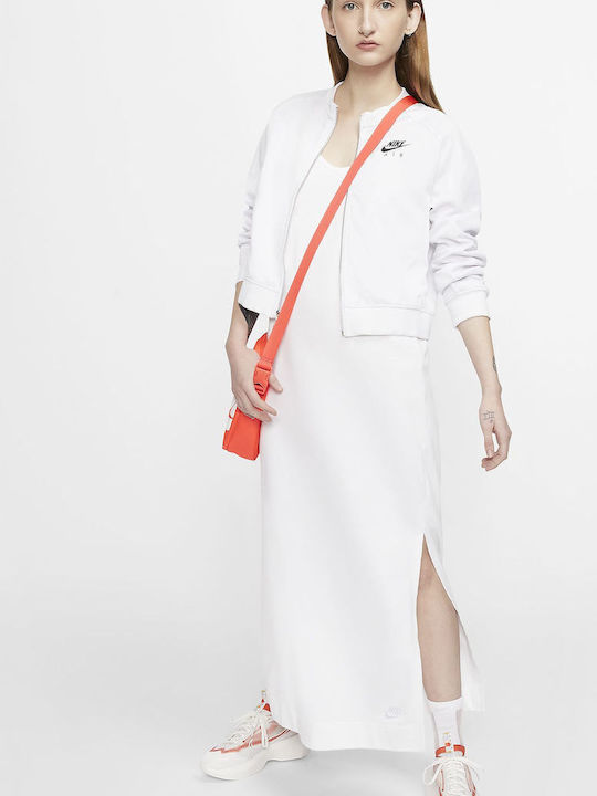 Summer Midi Athletic Dress with Spaghetti Straps White
