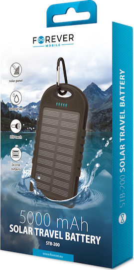 Forever STB-200 Ηλιακό Power Bank 5000mAh με 2 Θύρες USB-A Μαύρο