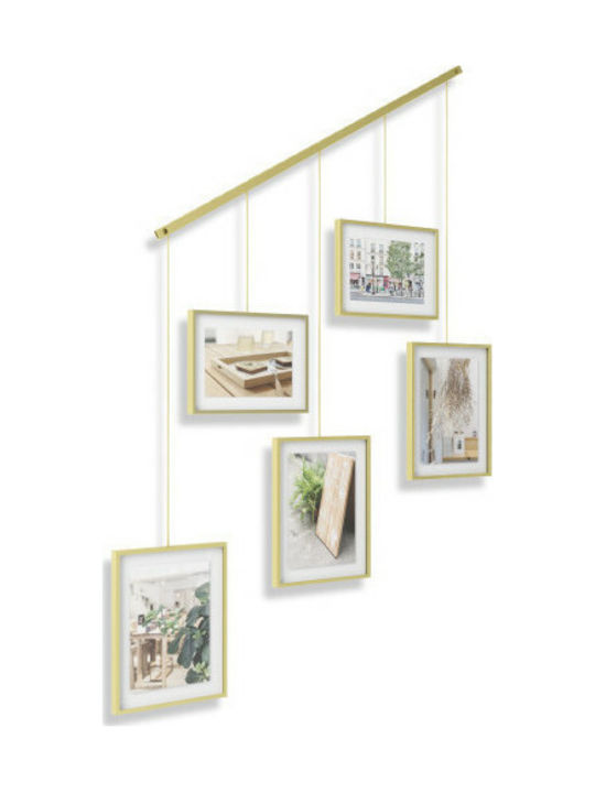 Umbra Multi Wall-Mounted Picture Frame 5 Photos Metallic With Gold Frame 5 Pieces