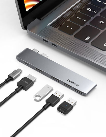 Ugreen CM251 Dual USB-C Docking Station mit HDMI 4K PD und Verbindung 2 Monitore Silber
