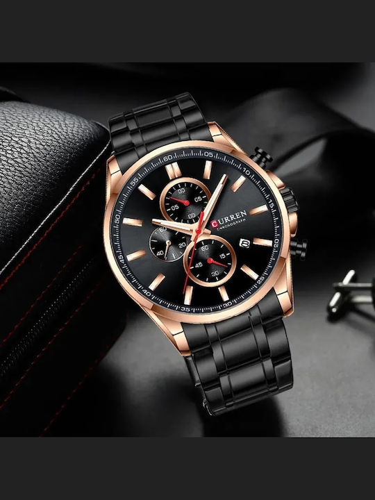 Curren Ανδρικό Ρολόι 46mm Χρονογράφος Μπαταρίας με Μαύρο Μεταλλικό Μπρασελέ