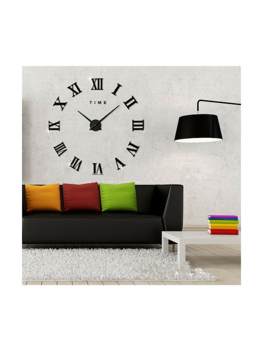 3D Roman Numbers DIY Μικρό 3D Antique Wall Clock Plastic Black Ø50cm