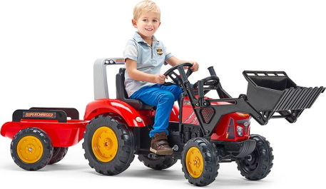 Kids Foot-to-Floor Excavator with Trailer & Pedal Supercharger Red