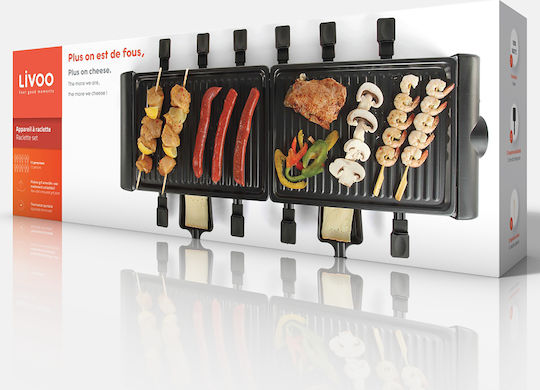 Livoo Set 12 Persons Tischplatte Elektrogrill Raclette Geriffelte Platte 1800W mit einstellbarem Thermostat 75cmx24cmcm