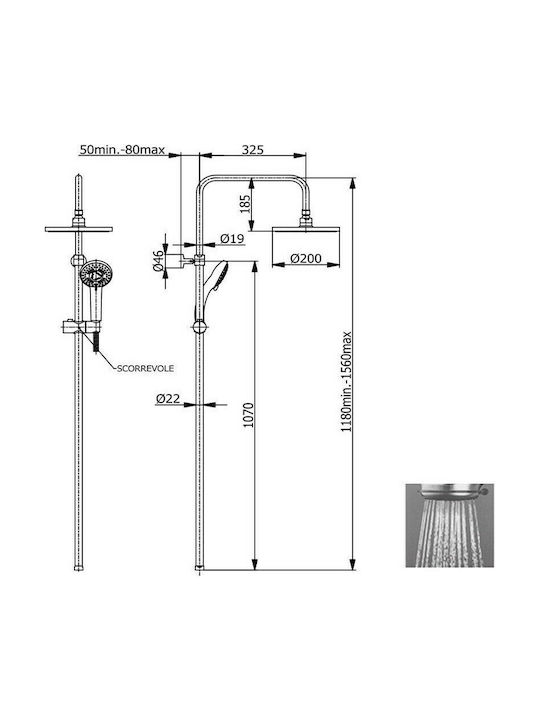 Demm Adjustable Shower Column with Bathtub Mixer 118-156cm Silver Demm Adjustable Shower Column with Bathtub Mixer 118-156cm Silver