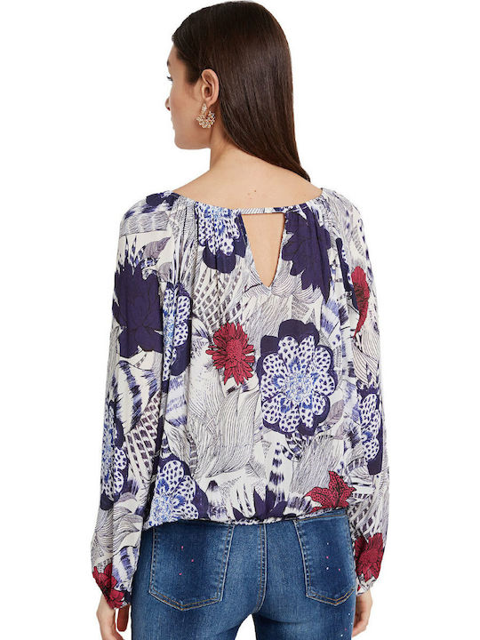 Desigual Verona Summer Tunic Long Sleeve Floral Navy Blue