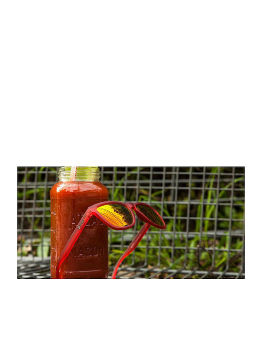 Goodr Phoenix At A Bloody Mary Bar Unisex Sunglasses with Red Plastic Frame and Red Polarized Mirror Lens