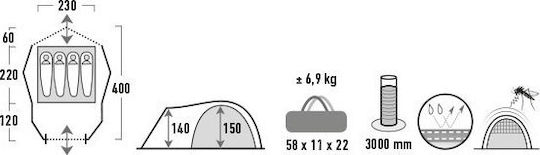 High Peak Almada 4.0 Camping Tent Tunnel White with Double Cloth 4 Seasons for 4 People 400x230x150cm