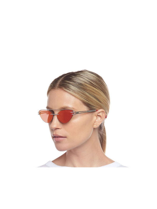 Le Specs The Coupe Metallic Damen Sonnenbrille mit Silber Metall Gestell und Silber Spiegel Linse LAS1902808
