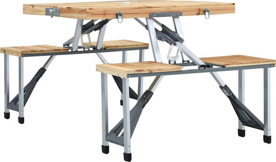 vidaXL Steel Folding Picnic Bench in Case 85.5x72.5x67cm Brown 3 Pieces