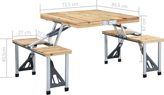 vidaXL Steel Folding Picnic Bench in Case 85.5x72.5x67cm Brown 3 Pieces