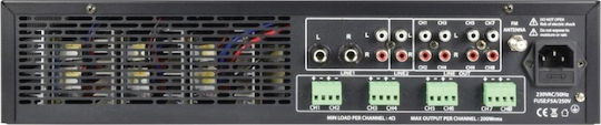 Adastra A8 Leistungsverstärker Kommerzieller Verstärker 8 Kanäle 200W/4Ω 100W/8Ω und USB/FM/Bluetooth-Anschlüssen in Schwarz Farbe