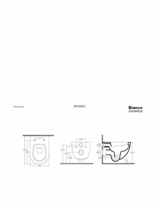 Bianco Ceramica Lenta Монтирана на стена тоалетна с Капак Софт Клоуз Антрацит Мат